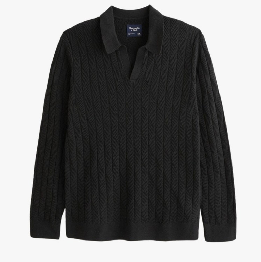 Abercrombie Mens Sweater Polo Long Sleeve Black